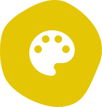 A yellow circle with a white paw print in it.